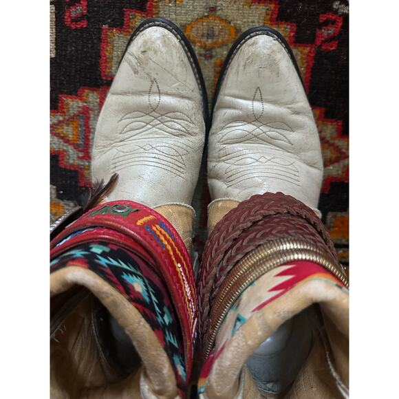 Upsicled cowboy boots boho bohemian booties feather reworked sz 8 free people - Picture 15 of 16